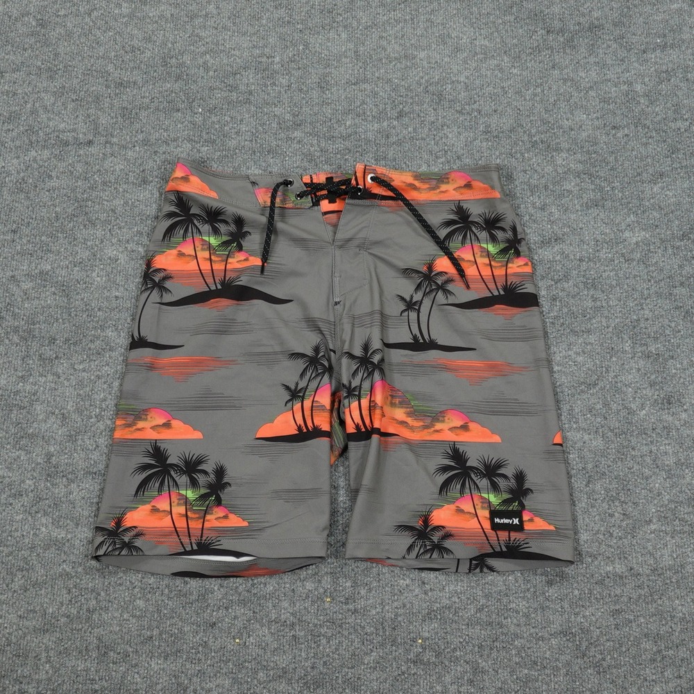 Hurley‎ Phantom Board Shorts Mens 30 Grey Tropical Sunset Palm Tree Performance